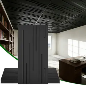LOOYEE 24 PCS 2x4 FT Vertical Stripe Decorative Ceiling Tiles, 24x48 Inch 3D Modern Minimalist Ceiling Panels, PVC Waterproof Cuttable Material Ideal for Living Room Bedroom Cover 192 Sq.Ft