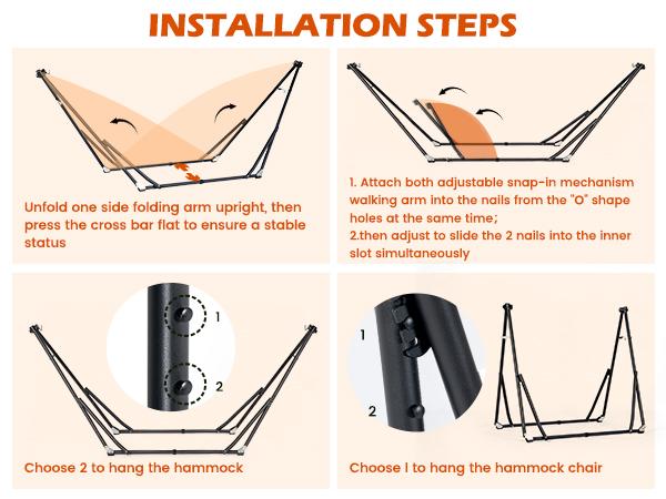 Soges 2-in-1 Convertible Hammock Chair Set, 440LBS Heavy Duty Steel Stand, Foldable Portable Outdoor Two People Hanging Swing Bed, Includes 3 Carry Bags (2 Cloth + 1 Oxford Stand Bag),  for Outdoor Yard Camping, Colorful Striped