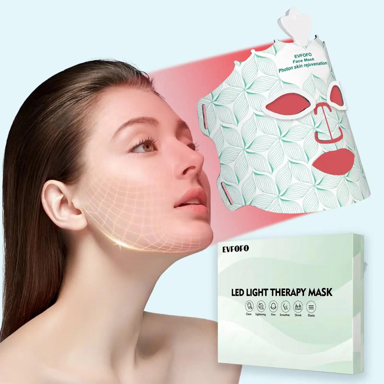 EVFOFORed Light Therapy Mask , 4 Light Modes with 630nm & 850nm Infrared Light, 500mAh Rechargeable LED Face Mask for Skincare at Home and Travel, Summer Beauty Gift Ideas