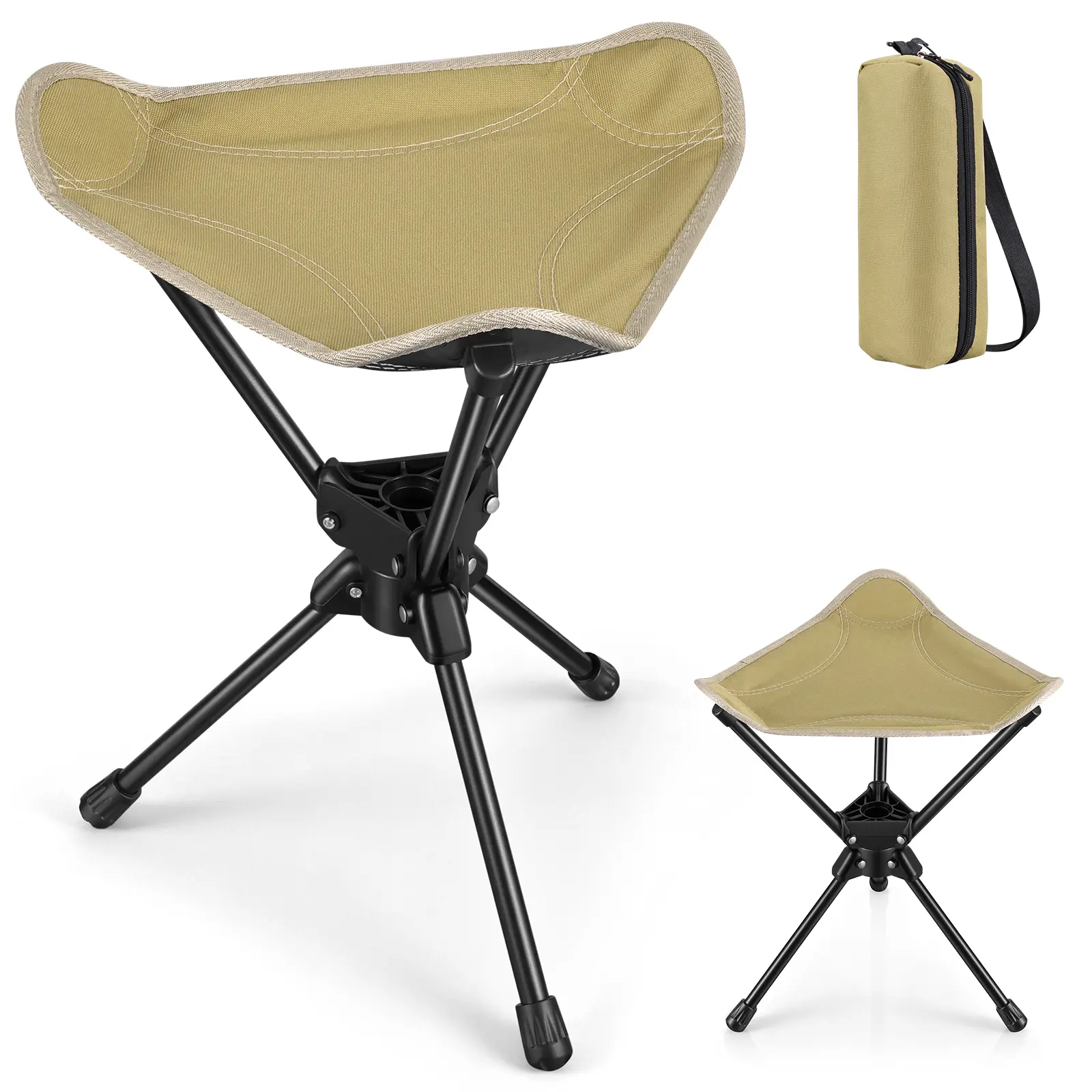 360° Swivel Compact Portable Stool with Fabric Seat, Folding Backpack Stool for Hunting Camping
