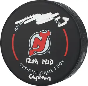 Nico Hischier New Jersey Devils Autographed Official Game Puck with "12th NJD Captain" Inscription - Fanatics Authentic Certified