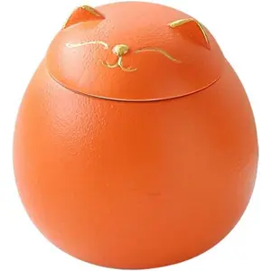 Ceramic Storage Jar - 7.8 Oz Cute Cat Shape Food Storage Jar, Airtight Loose Tea Canister with Lid, Multifunctional Storage Jars for Coffee, Candy, Cookie, Seasoning, Snack, Orange