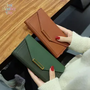 Elegant Envelope Style Long Wallet for Women Premium Faux Leather Clutch Wallet with Gold Accent Multiple Card Slots and Cash Pocket Stylish and Functional Daily Accessory