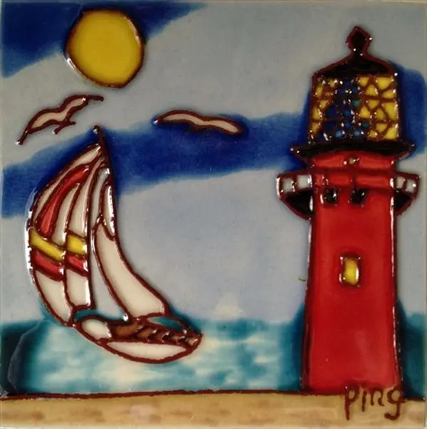 Continental Art Center SD-031 4 x 4 in. Light House Ceramic Art Tile
