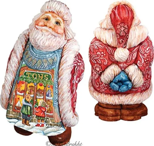 GDeBrekht 534512 Traditional Christmas Decor Figure - Illustrated Santa With Toy Scene, Festive Home Supplies, Holiday Gifts