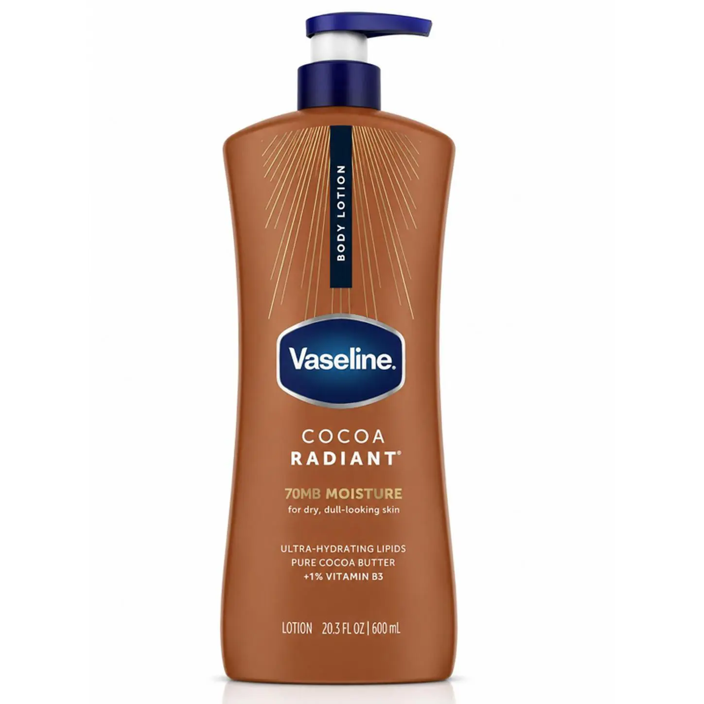 Vaseline Cocoa Radiant Body Lotion 70MB Moisture with Pure Cocoa Butter & 1% Vitamin B5 for Dry Skin 20.3 fl oz