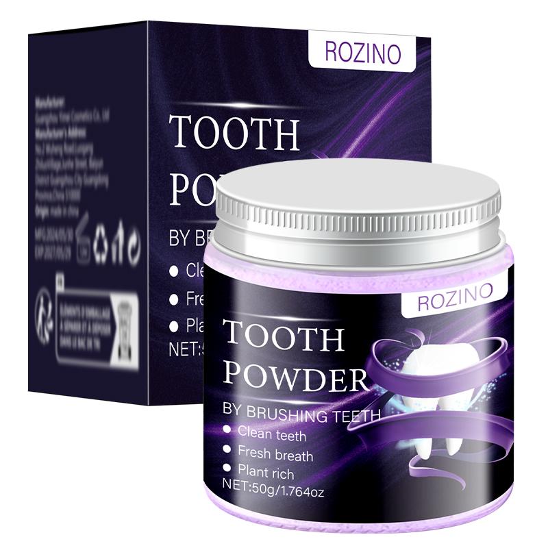 ROZINO - Polvo blanqueador de dientes morado con corrector de color, hidroxiapatita, eliminador de manchas y potenciador de pasta dental (50 g) para una mejor higiene bucal