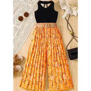 2025 New Girl's Solid Color Tank Top + Wide-Leg Pleated Pants Set With Belt | Stylish Big Kids Ensemble For Summer #BigGirlFashion2025 #PleatedPantsTrend #KidsOutfitSets