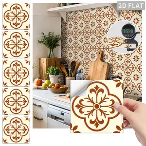 24 PCS/Box FHZ Classic Art Tile, Caramel Vintage Flower Pattern, PET Matte Peel and Stick Backsplash. Self-adhesive, removable, waterproof, oil-proof and stain-proof. Ideal for kitchen, bathroom, bedroom, office, furniture and stairs.