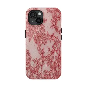 Red Lace Print Phone Case, Cool Girl Aesthetic, Glossy Phone Case, Faux Lace, Red Lace Accessories Protection