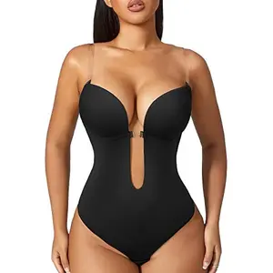 Women Shapewear Backless Body Bra Shaper Womens Plus Size Plunge Invishaper Low Back Thong  Open Crotch Daily Use Adjustable Comfort Fit Womenswear Buckle Button Comfortable Elastic Fabric Feminine bodysuit slimming