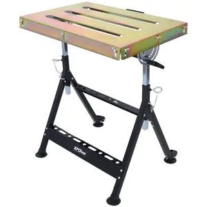 Hardware Welding Table 30"x20", 400lbs Load Capacity Steel Welding Workbench Table on Wheels Folding Work Bench with Three Slot Adjustable Angle & Height