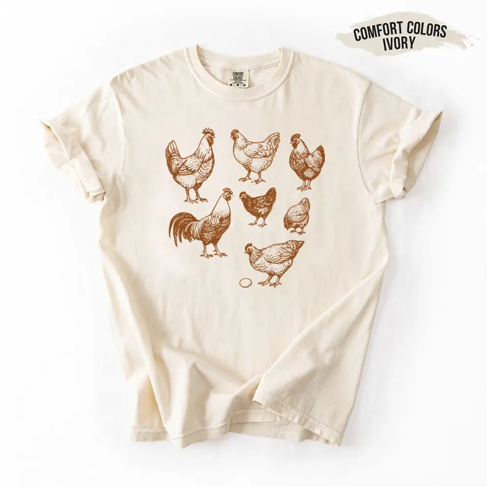 [Comfort Colors] Vintage Chicken Tee Shirt for Chicken obsessed, Raisin chickens tee, Farm crewneck, Love Chickens Cute Unisex Cotton
