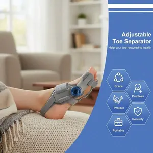 A set of two unisex bunion correctors with adjustable knobs, effectively relieving bunion pain. Suitable for both left and right feet, featuring built-in silicone padding for painless correction. Can be used day and night.