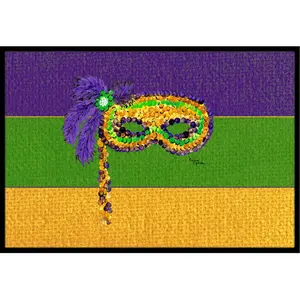 212 MAIN Mardi Gras Doormat - 36x24 in, Festive Theme, Fade-Resistant, Permanently Dyed, Rubber Backing, Indoor/Outdoor Household Textile Rug