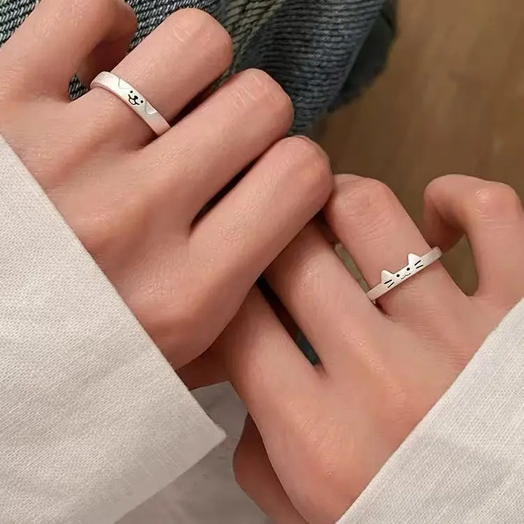 925 silver-plated silver ring - Cat and Dog couple ring - Small-scale open ring - High-end simple ring for both men and women - Index finger ring