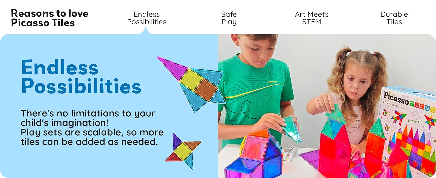 PicassoTiles 60 Piece Set 60pcs Magnet Building Tiles Clear Magnetic 3D Blocks Construction Playboards - Creativity Beyond Imagination, Inspirational, Recreational, Educational, Conventional