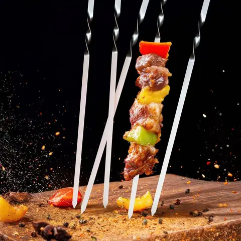 Stainless Steel BBQ Skewers Set (5-Piece Reusable Barbecue Accessories), Food Grade Rust-Resistant Durable Flat Wide Design, Dishwasher Safe Eco-Friendly Kitchen Utensils for Grilling Meat, Veggies & Kebabs - Kitchenware Home