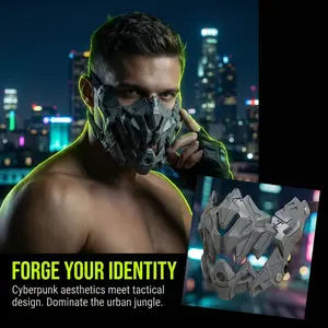 Anime Mechanical Cosplay Mask, Cool Masquerade Half Face Mask, Japanese Anime Fierce Monster Tiger Skull Style with Mechanical Beak, Sci-Fi Cyberpunk Design for Halloween Dance Party Costume Props Handmade Events