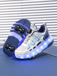 Colorful Kids Straight Line Roller Skates, Four-Wheel Scooter Shoes, Girl Student Sports Skateboard, Rechargeable LED Light Up Shoes, Multifunctional Roller Skates