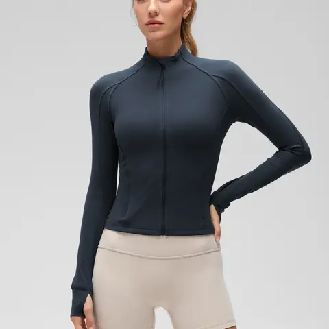 CRZ YOGA Butterluxe Womens Cropped Slim Fit Workout Jackets - Weightless Track Athletic Full Zip Jacket with Thumb Holes