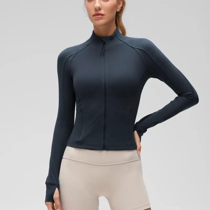 CRZ YOGA Butterluxe Womens Cropped Slim Fit Workout Jackets - Weightless Track Athletic Full Zip Jacket with Thumb Holes