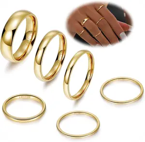 6PCS 1-5mm 14K Gold Filled Stacking Rings for Women Simple Knuckle Ring Thumb Pinky Midi Statement Band Ring Stackable Thin Plain Gold Ring Minimalist Finger Ring Comfort Fit Size 5-10