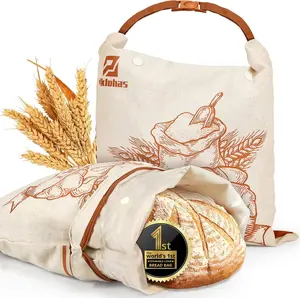 【TikTokShopJumpstart】Piklohas Bread Bags for Homemade Bread (Orange Pattern), 2 Packs Reusable Linen Sourdough Loaf Storage Bags, Food Storage with Lining & Triple Lock for Fresh Keeping, Freezer Safe, BPA Free, Ideal for Bread Maker Valentines Day Gift
