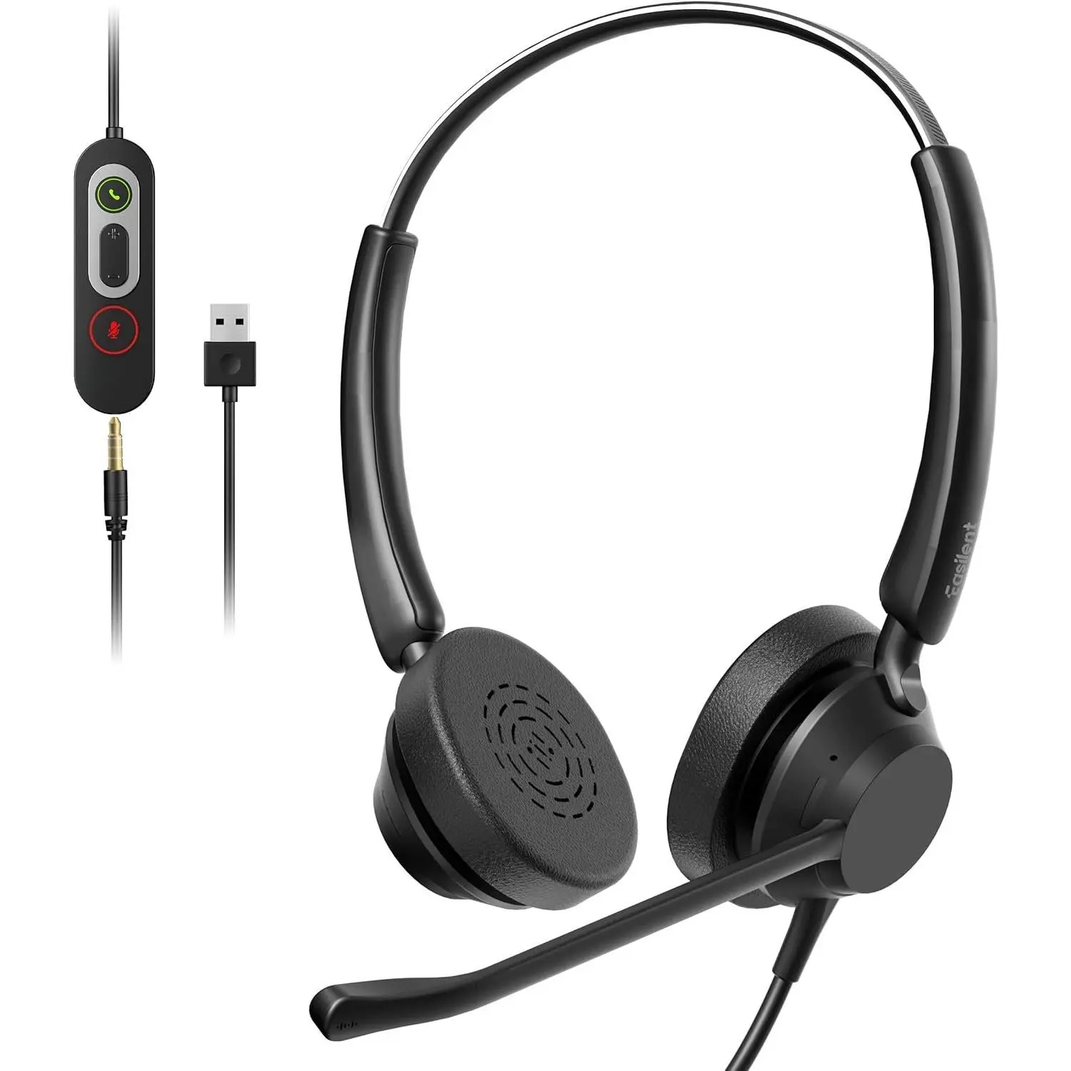 Wired Headset with Mic for PC, USB Headset with Noise Canceling Mic & in-line Control for Meetings,  Headset for Work, Office, WFH, Teams, Zoom, 3.5mm/USB-A