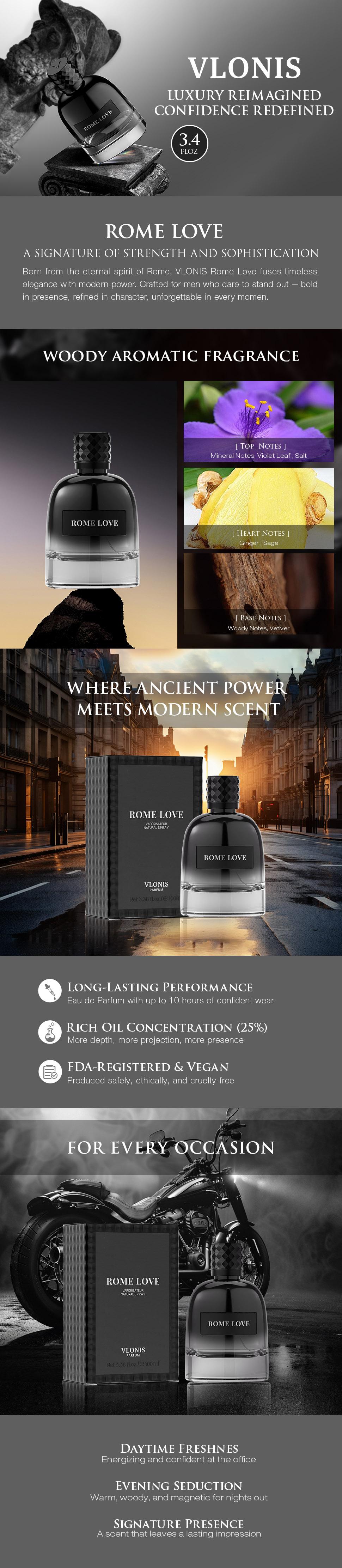 VLONIS 2-Pack Men's Cologne Set — ROME LOVE + WILD Parfum | Long Lasting Designer-Inspired Fragrance Bundle 3.4oz Each