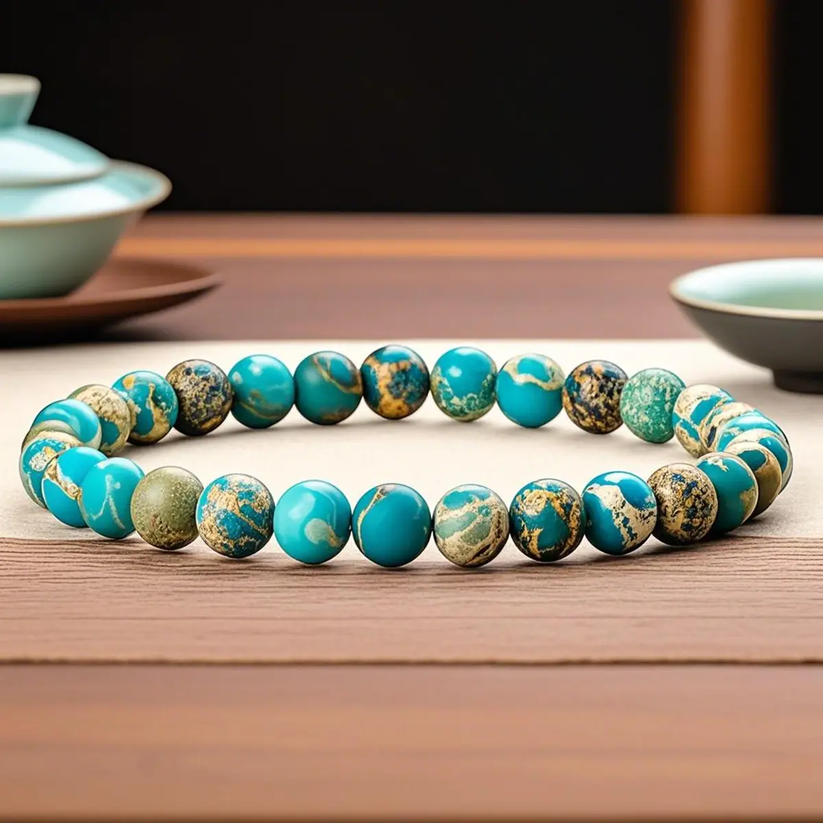 Blue Sea Sediment Jasper Bracelet — 8mm Natural Gemstone Beads Bracelet Men — Handmade Healing Bracelets for Wisdom, Trust, and Serenity