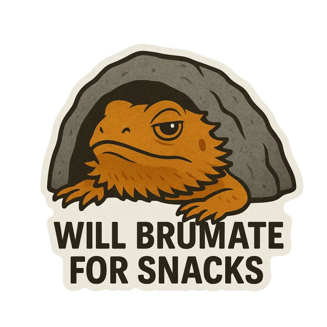 "WILL BRUMATE FOR SNACKS" Bearded Dragon Lizard Sticker for Laptops, Planners, and Other Surfaces, Unique Design, Great Gift for Lizard Lovers, Waterproof