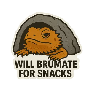"WILL BRUMATE FOR SNACKS" Bearded Dragon Lizard Sticker for Laptops, Planners, and Other Surfaces, Unique Design, Great Gift for Lizard Lovers, Waterproof