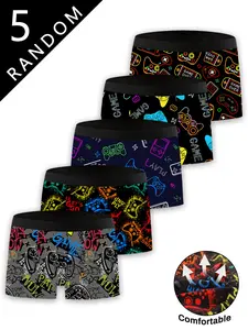 Random 5-Pack Men's Underwear Game Console Design, Breathable Boxer Briefs, Breathable and Comfortable for All Seasons, Perfect Gift for Christmas and Valentine's Day