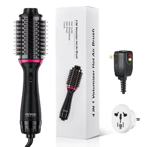 VEVOR Hair Blow Dryer Brush, 4 in 1 Ionic Hair Styler and Volumizer with Electroplated Titanium 2.56 Ceramic Coating Oval Barrel, Dual Voltage 110V/240V Hot Air Styling Brush for Salon Home Travel