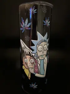 Personalized 20oz Tumblers with Rick and Morty Design & Cannabis Leaf Motif Non-BPA Free Customizable Drinkware