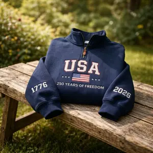 USA 250th Anniversary Embroidered Quarter Zip, America 250 Years of Freedom 1776–2026 Sweatshirt, 4th of July Sweatshirt, Gift for Dad