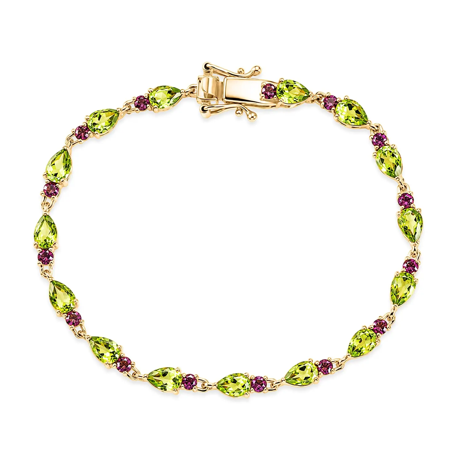 EverTrue Hebei Peridot, Orissa Rose Garnet Summer Vine Bracelet in 18K YG Plated (8.00 In) 8.50 ctw
