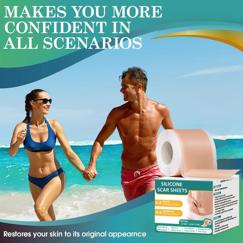 Silicone Scar Removal Tape, 2 Roll Reusable Medical Grade Silicone Scar Tape, Extra Long Scar Sheets for C-section, Tummy Tuck, Keloid, Surgical Scars and Scar Tape for Facial Lines