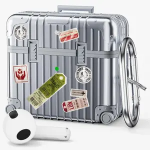 Compatible with AirPods 3rd Generation Case Cover, Cute Funny Suitcase Design Case for AirPods 3 2021, Fashion Protective Hard Case for Women Men with Keychain (Silver)