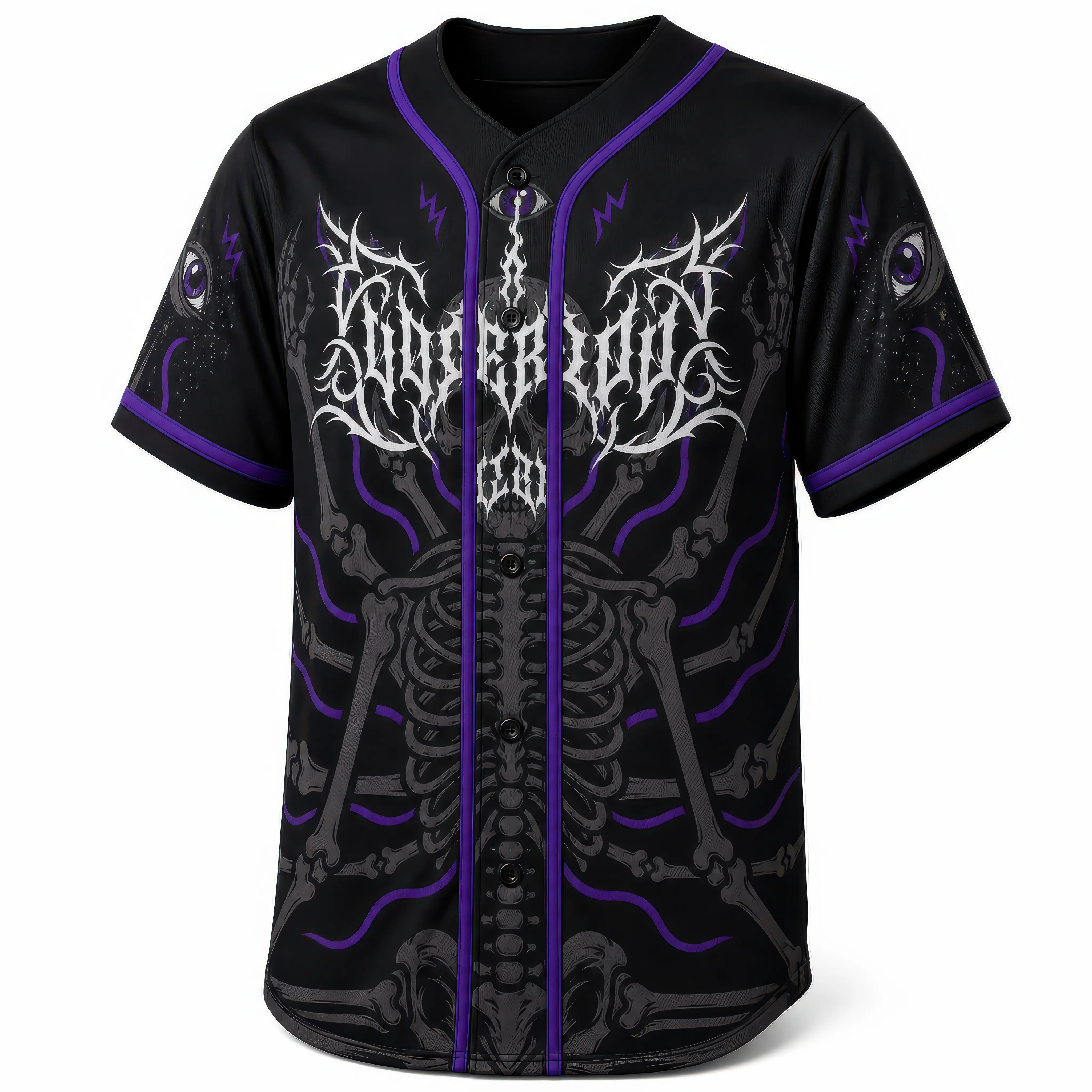 Women's Black Skull Baseball Jersey, Button Down Y2K Rave Streetwear Shirt