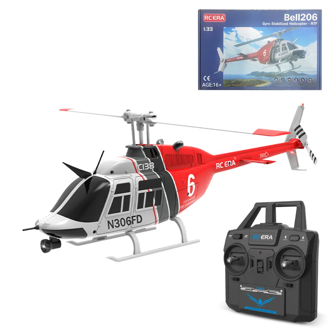 LesDiy RC ERA C138 1/33 Scale 206 Helicopter 2.4G 6CH No Aileron Helicopter with Altitude Hold (RTF Version/Red & Black & White)
