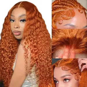 Ginger Orange Curly Wig Human Hair HD Transparent Lace Front Wigs  Deep Wave Curly  Glueless Wigs Ginger Orange Wig Pre Plucekd With Baby Hair for Women