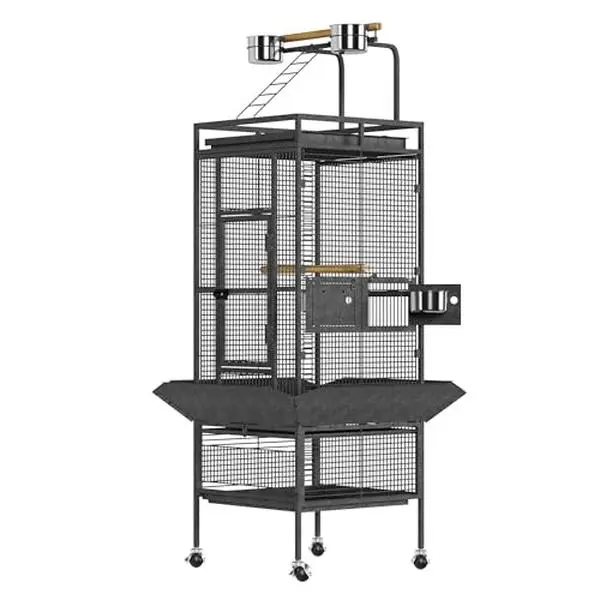 GARVEE 61" Tall Bird Cage - Large Bird Cage with Rolling Stand, Extra Wide Metal Parrot Cage with Play Top & Bowls, Flight Birds House for Macaws, Cockatoos, Conures, Parakeets, Lovebirds