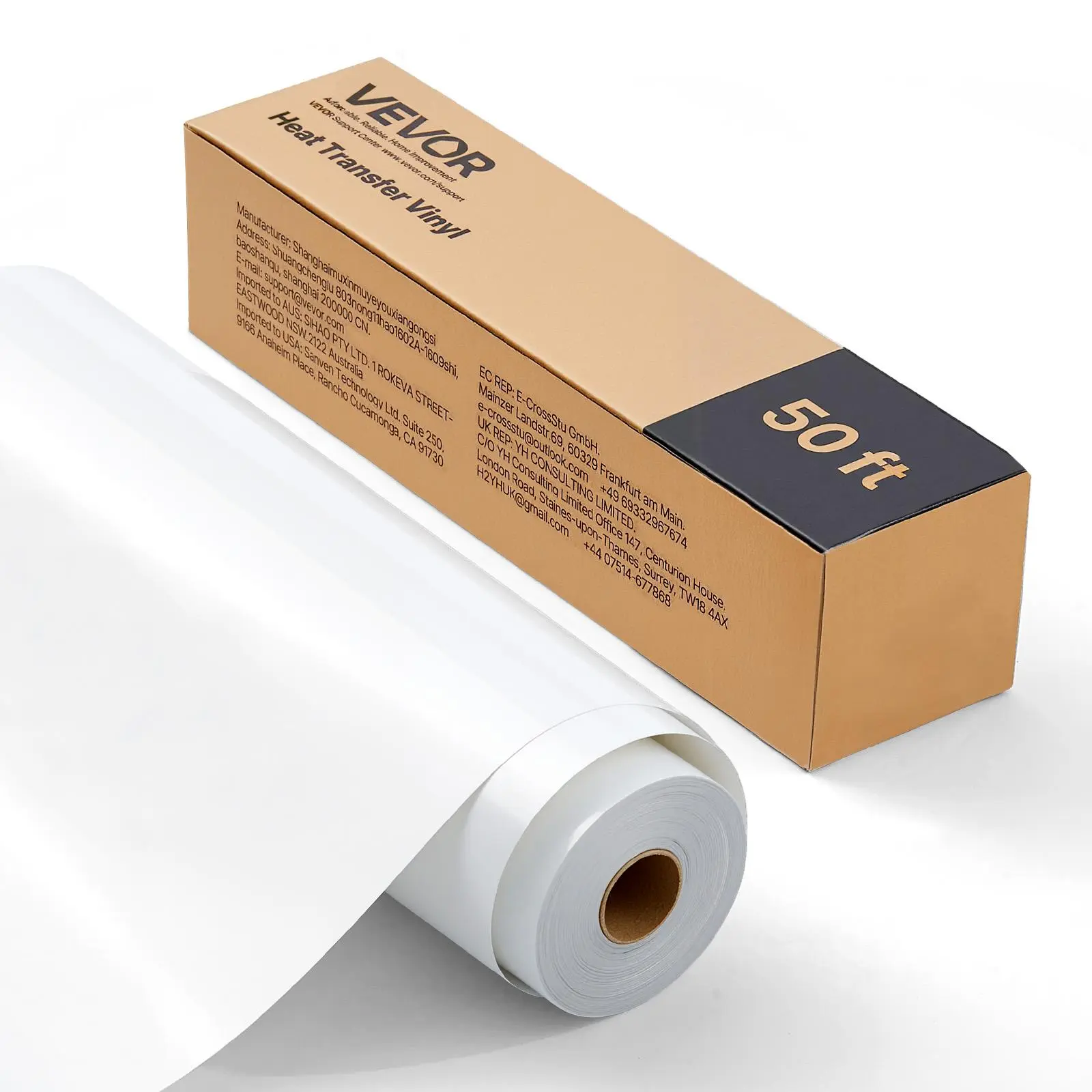 【Summerfinds】VEVOR Heat Transfer Vinyl, 12 in x 50 ft, Glossy White HTV Iron on Vinyl Roll, Easy to Cut and Weed, Strong Adhesion, Compatible with Cutting Machines, for Various Materials, T-shirts, Pillows, Hats
