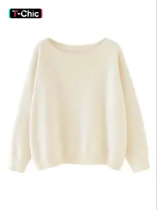 Women's Fashion Simple Solid Color Round Neck Drop Shoulder Knit Long Sleeve Pullover Sweater, Casual Loose Fit for Spring & Fall