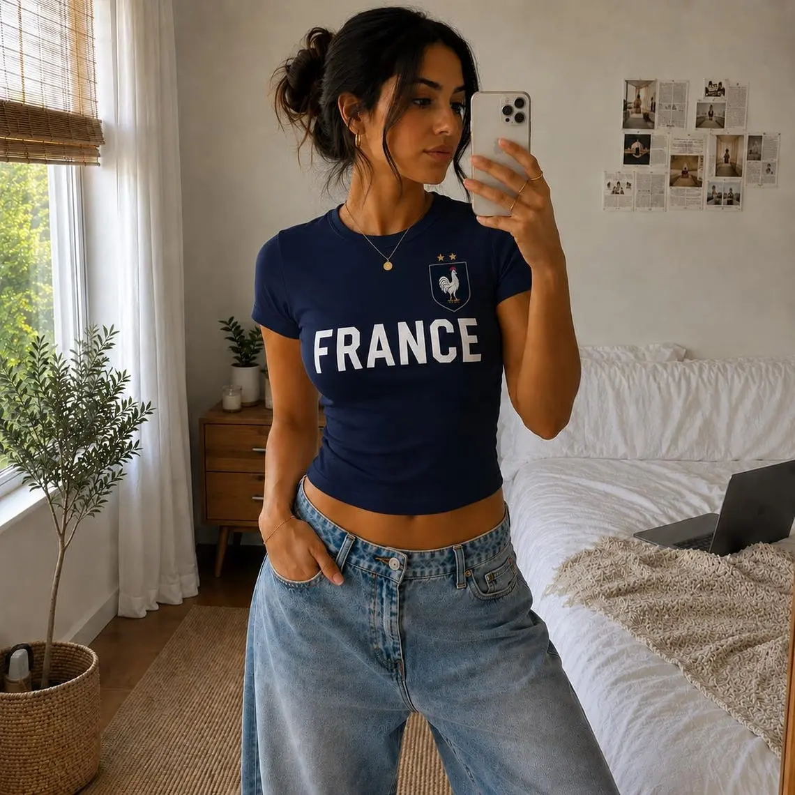 France Womens Baby Tee for the WC Soccer 2026 Flag Shirt tyle Made Y2k Cotton