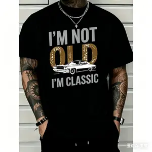 Men'S "I'M Not Old, I Am Classic" Pattern T-Shirt-Soft Cotton, Casual Crew Neck, Short Sleeve, Vintage Car Print-Suitable For Casual Wear Golf Gift T-Shirt For Men And Women