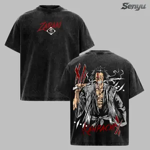 Kenpachi Zaraki T-Shirt – Bleach Vintage Washed Oversized Anime Graphic Tee, Dark Streetwear Aesthetic Top, Acid Wash Soft Cotton Shirt, Casual Unisex Apparel, Gift for Bleach Fans  Crew Neck Tropical Tshirt Menswear Man
