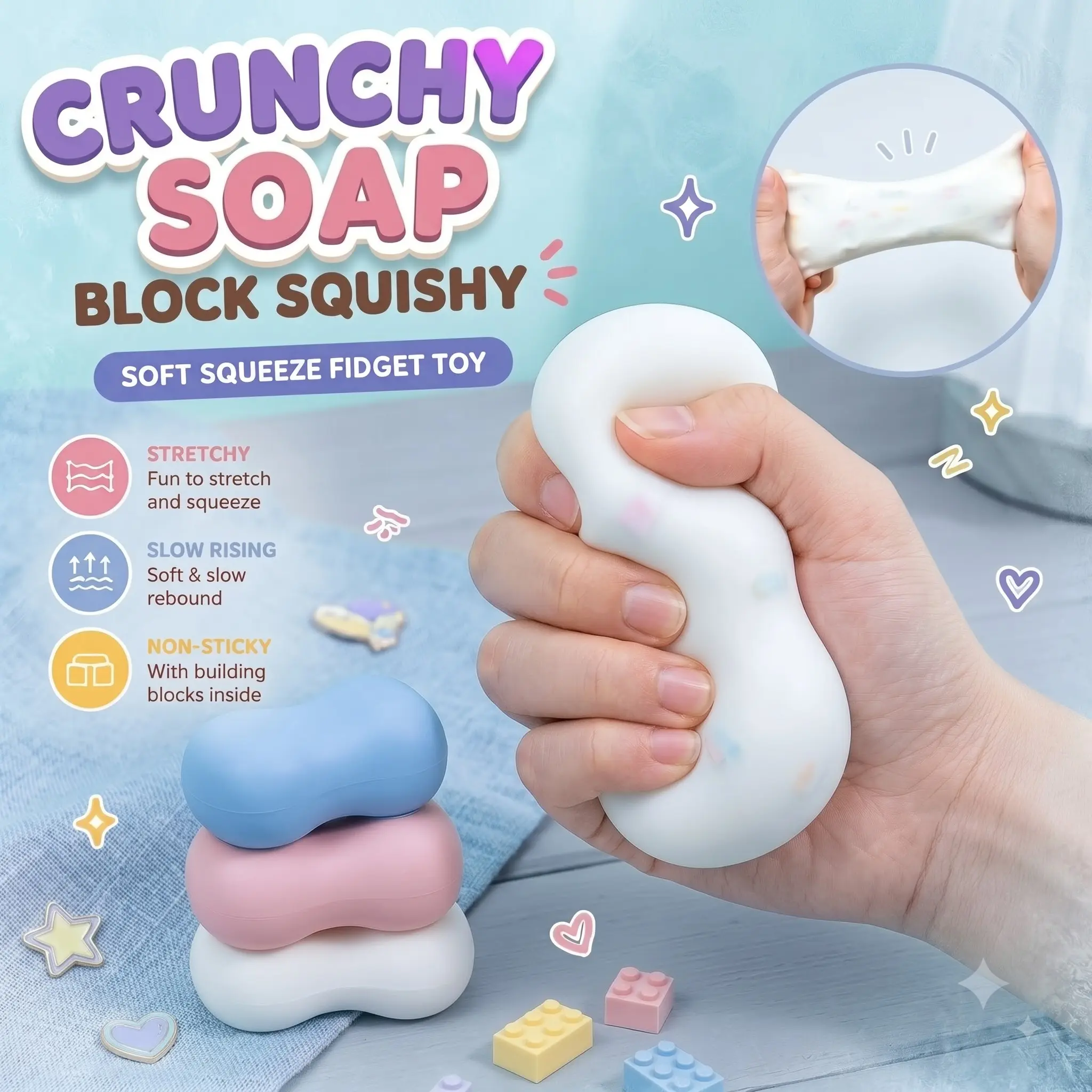 Soap Crunchy Ball Squishy Soap Stress Ball Fidget ToyCrunchy Squeeze Ball Round Blocks Filled ASMR AntiStress Toys for Adults Gift Fidget Balls